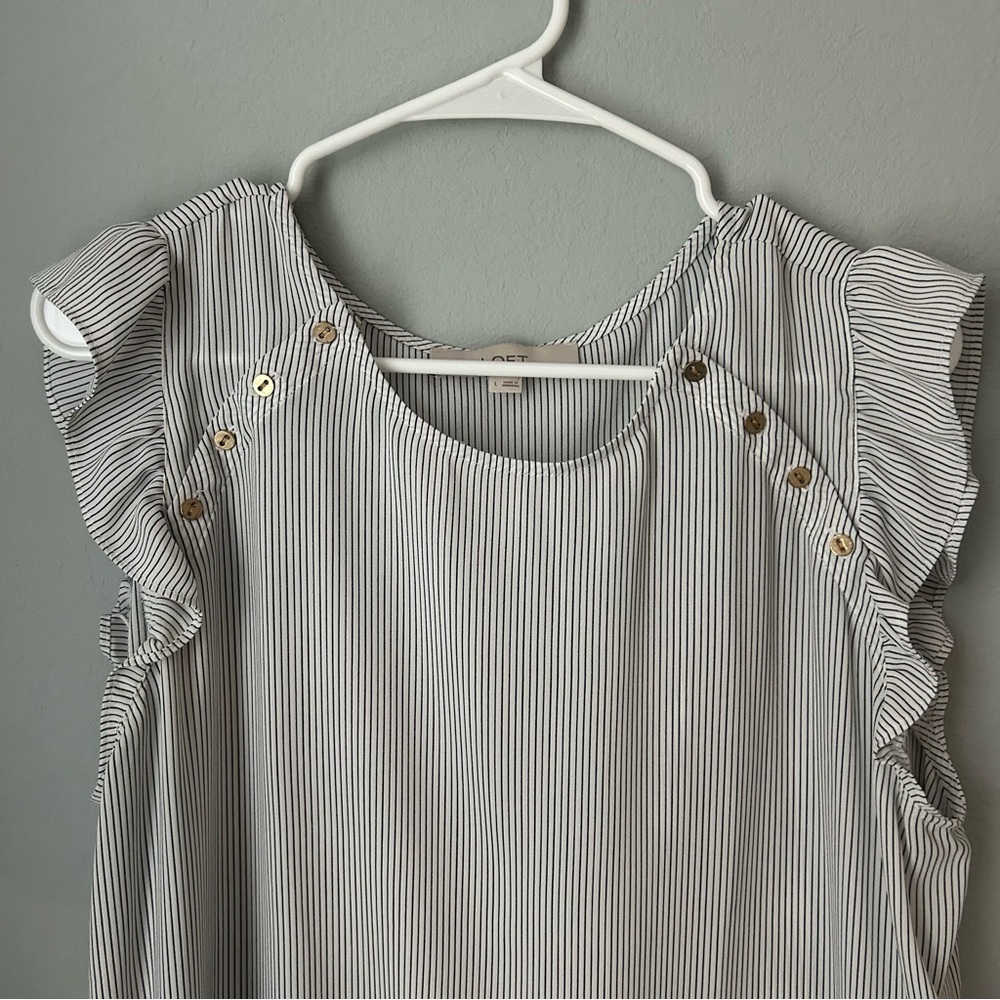 Striped Ruffle Sleeve Top - Picture 2 of 5